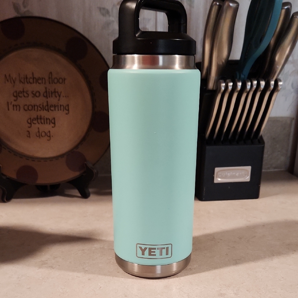 Yeti Rambler Bottle in Mint Green with Black Lid